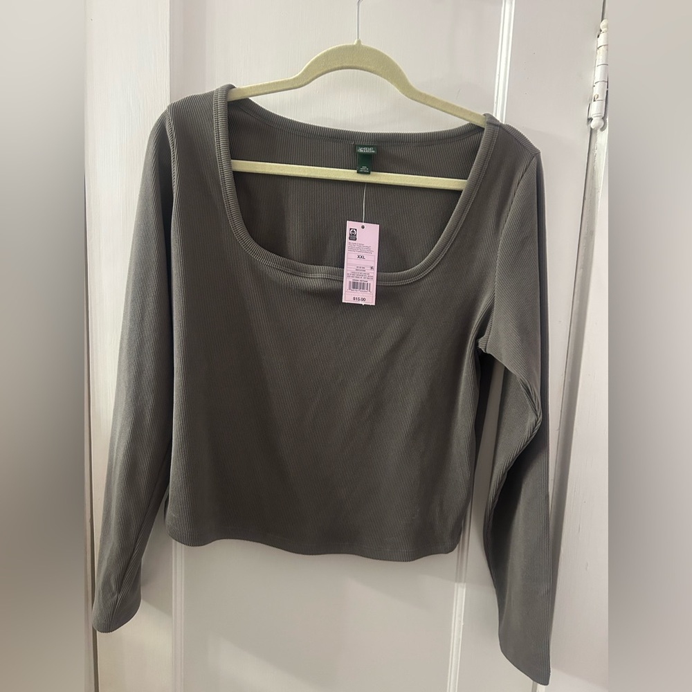 wild fable Gray Scoop Neck Ribbed Long Sleeve Top XXL Juniors Shirt